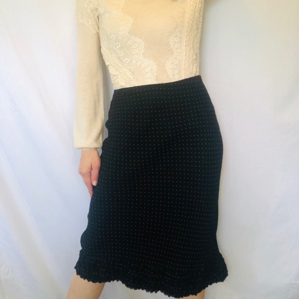 Black and white polka dot ruffle hem chiffon skirt